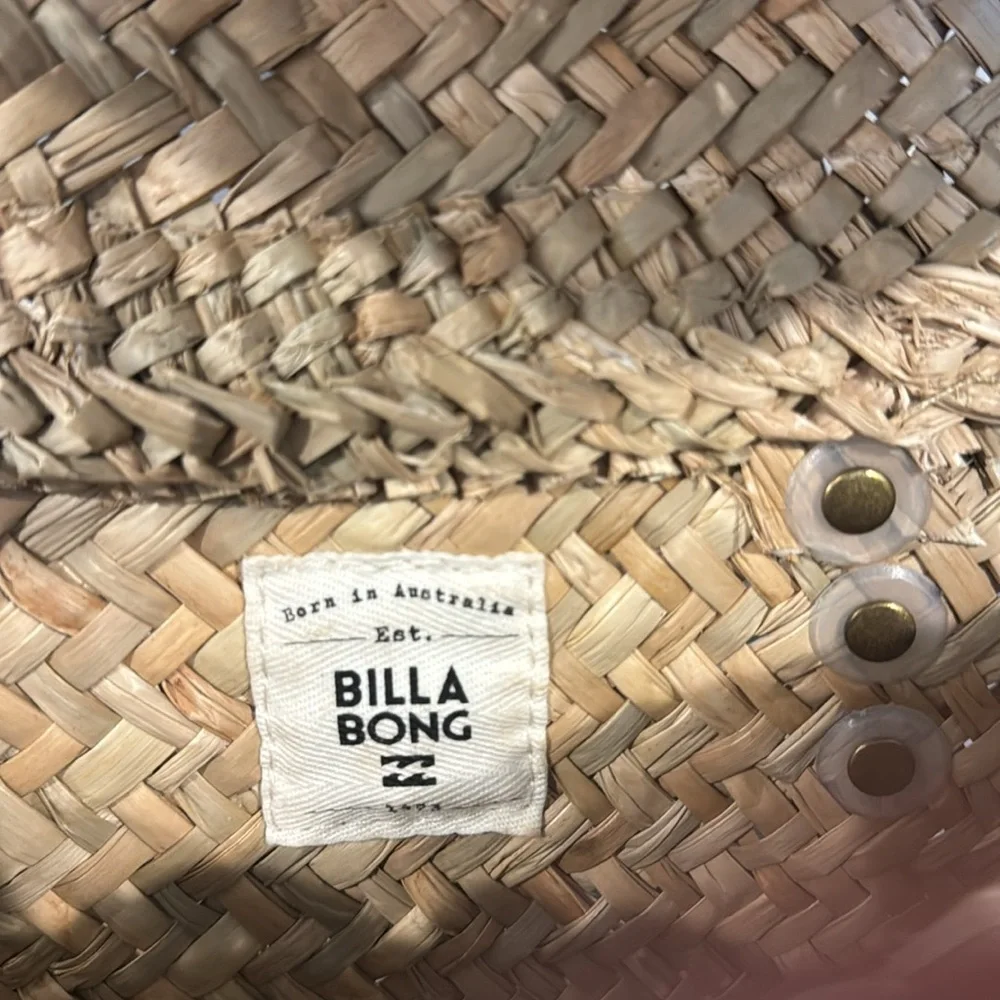 BILLABONG Changing Tides Straw Packpack Woven Tan Backpack Faux Leather Straps